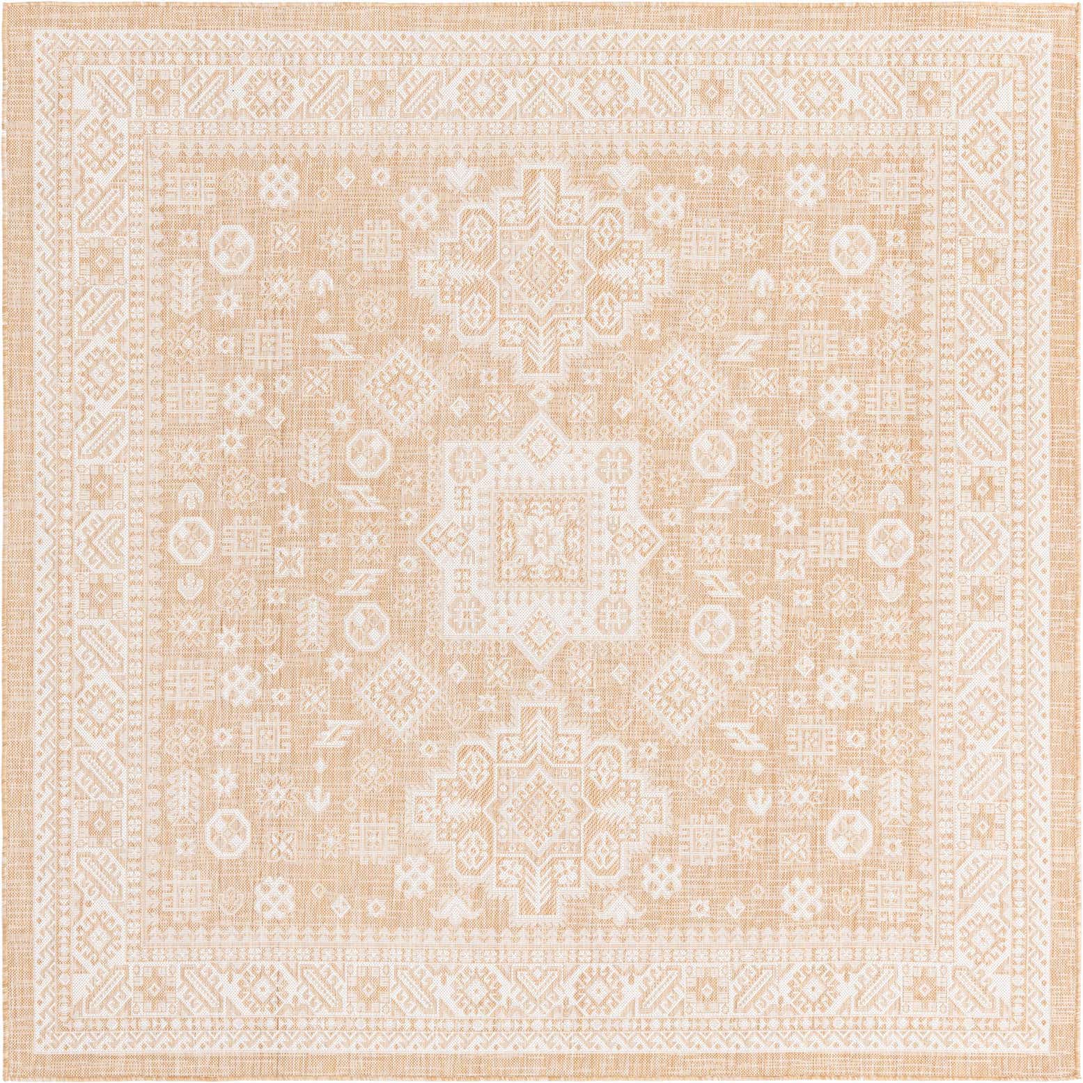 7' 10 x 7' 10 Bellamy · Geometric medallion Outdoor Rug, natural and ivory