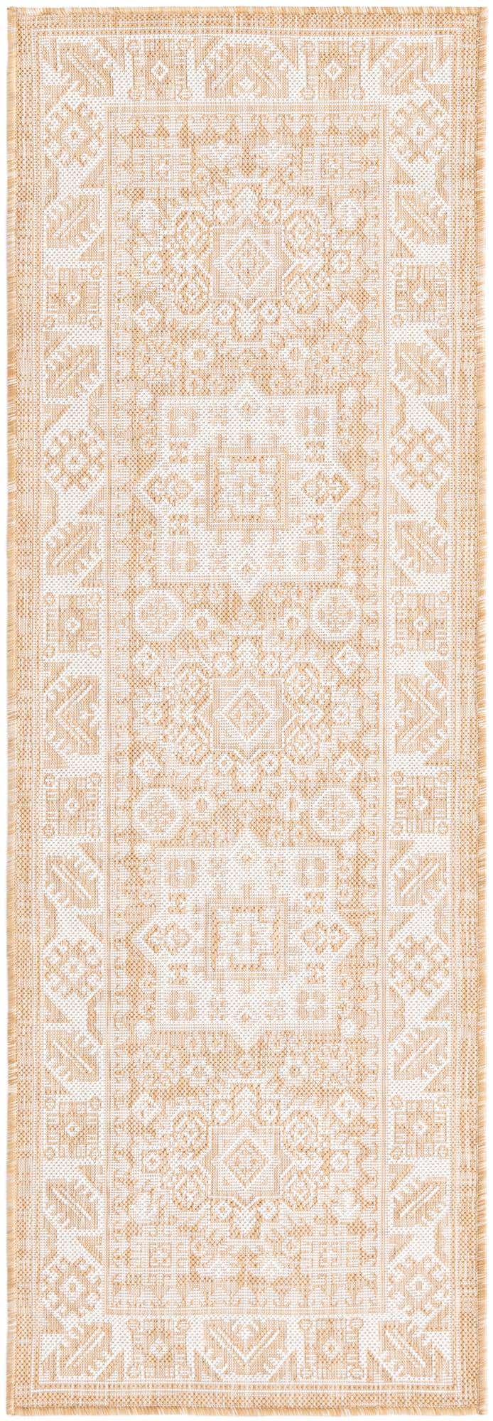 2' x 6' Bellamy · Geometric medallion Outdoor Rug, natural and ivory
