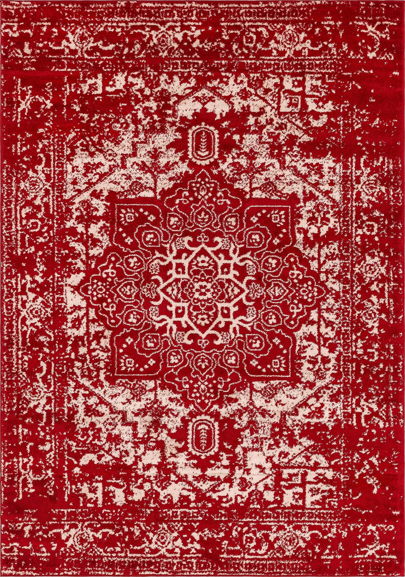 Birch · Distressed medallion rug, red and ivory