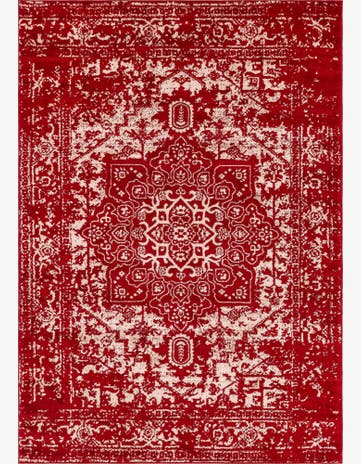 Birch · Distressed medallion rug, red and ivory