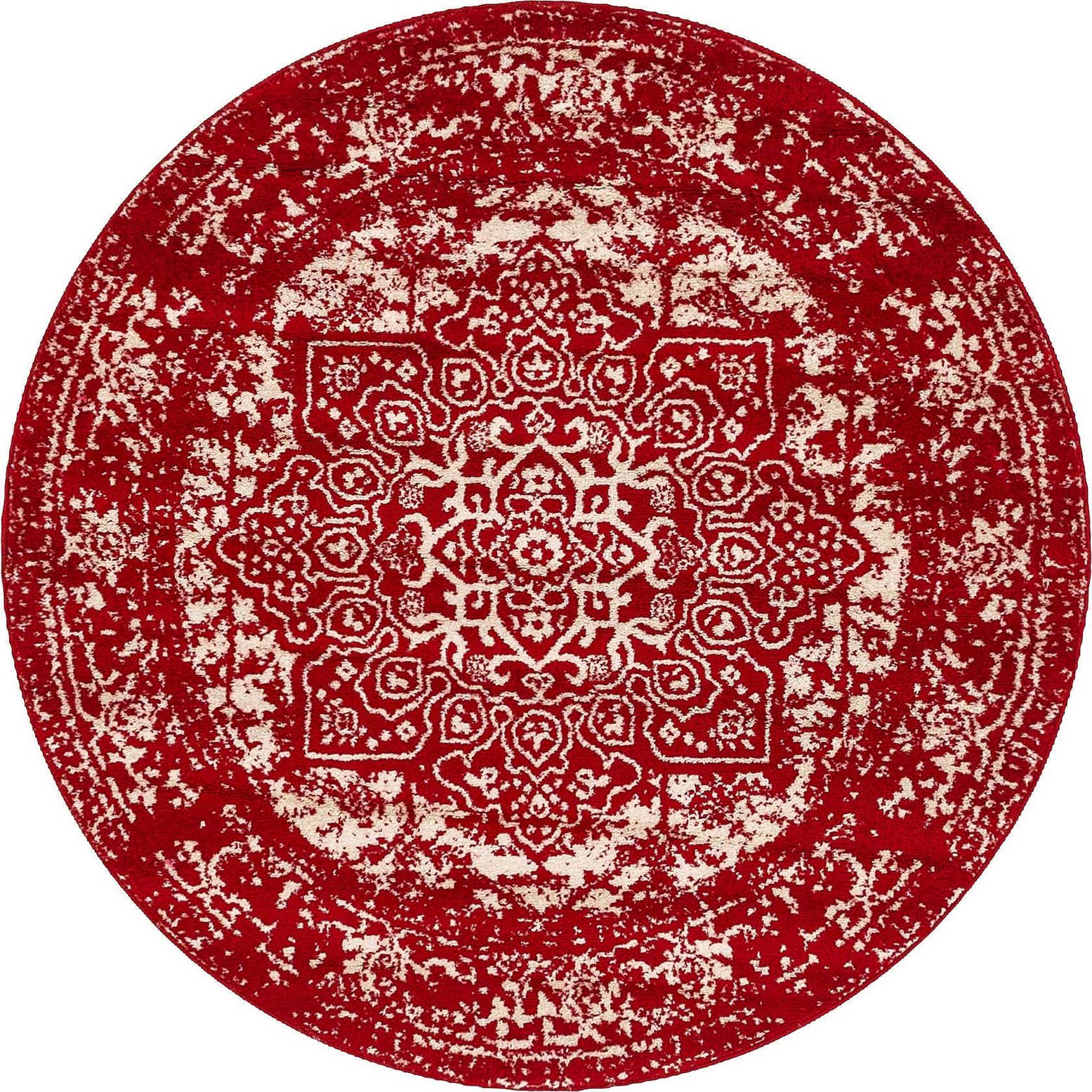 5' 3 x 5' 3 Birch · Distressed medallion rug, red and ivory