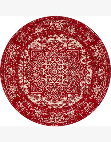 5' 3 x 5' 3 Birch · Distressed medallion rug, red and ivory