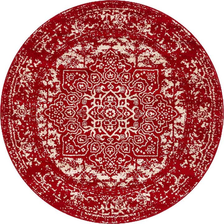 5' 3 x 5' 3 Birch · Distressed medallion rug, red and ivory