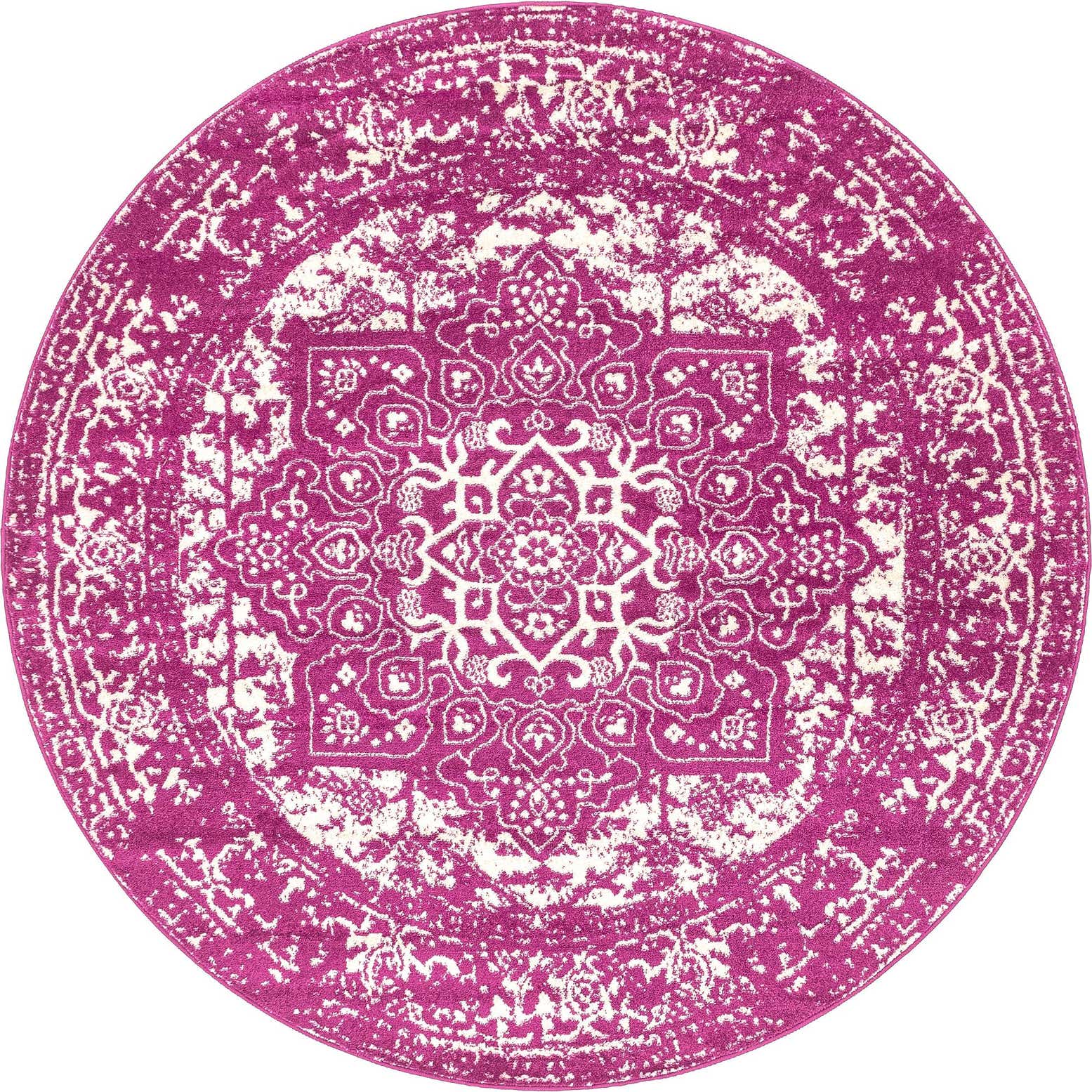 7' 10 x 7' 10 Birch · Distressed medallion rug, magenta and ivory