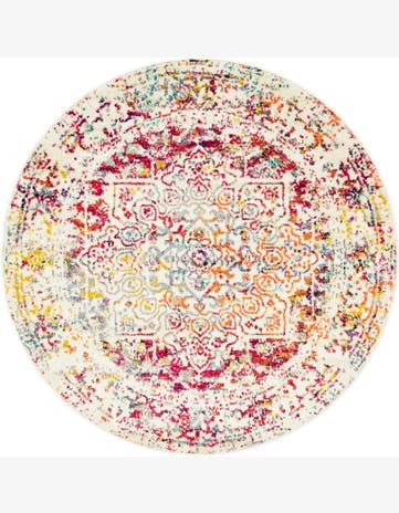 5' 3 x 5' 3 Birch · Distressed medallion rug, ivory and multi
