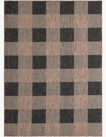 Black and Brown Easy-Clean Checkered Indoor / Outdoor Rug