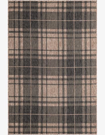 Black and Brown Easy-Clean Checkered Indoor / Outdoor Rug