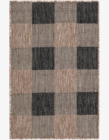 Black and Brown Easy-Clean Checkered Indoor / Outdoor Rug