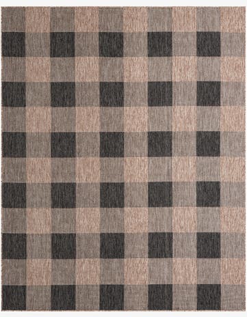 Black and Brown Easy-Clean Checkered Indoor / Outdoor Rug