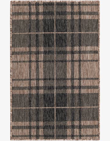 Black and Brown Easy-Clean Checkered Indoor / Outdoor Rug