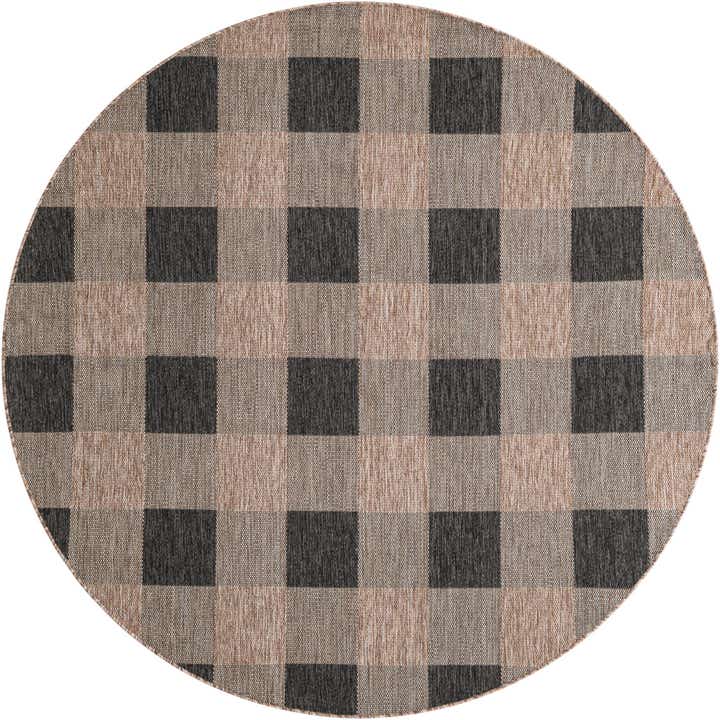7' 10 x 7' 10 Easy-Clean Checkered Indoor / Outdoor Round Rug