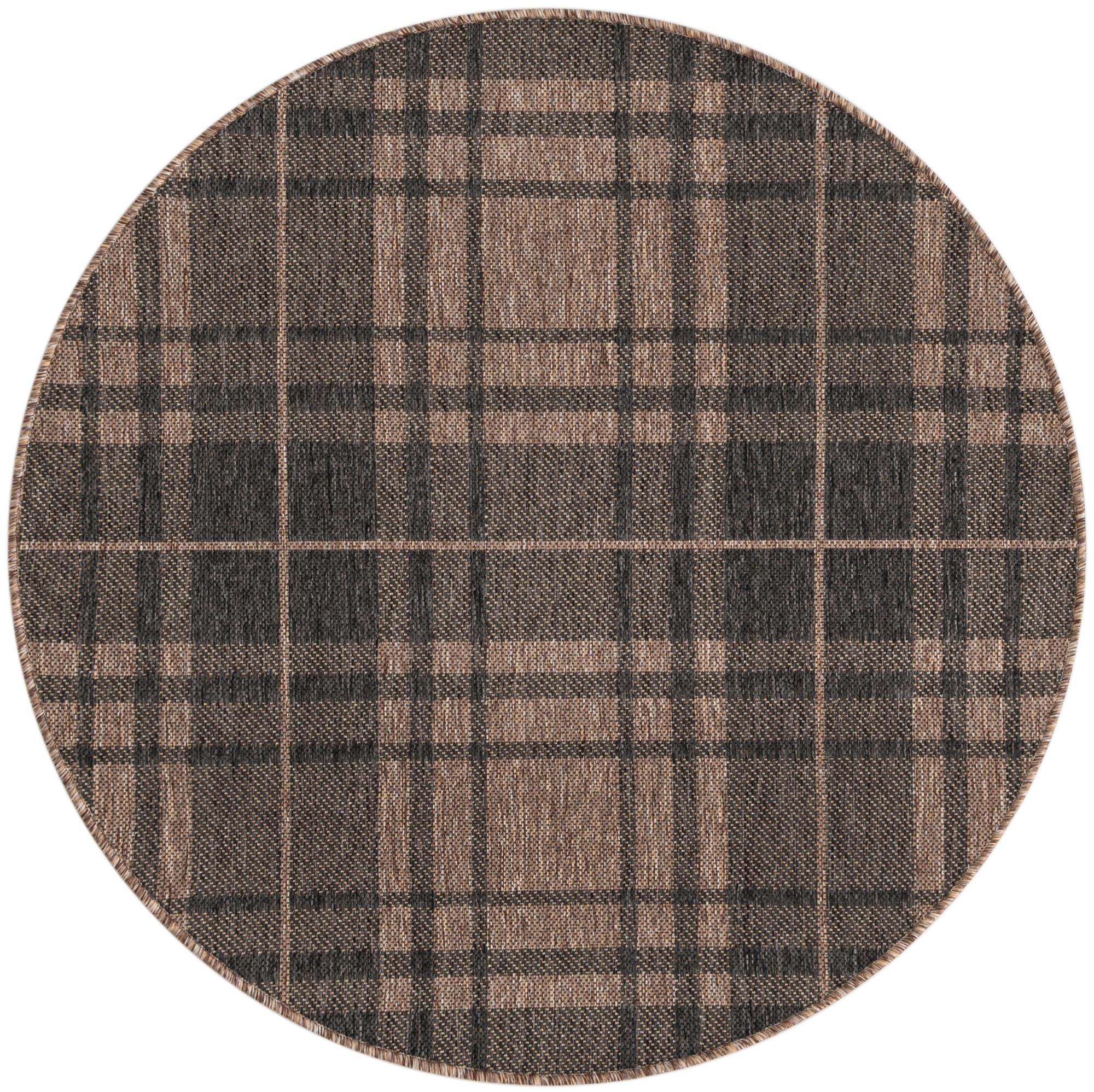 4' x 4'  Washable Checkered Indoor / Outdoor Round Rug