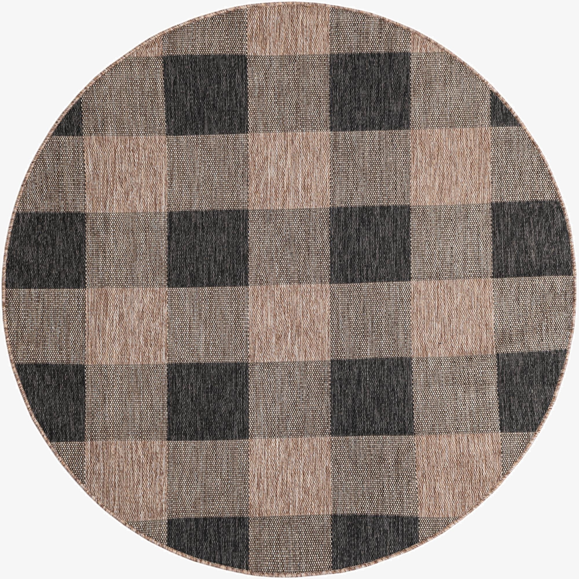 6' x 6'  Washable Checkered Indoor / Outdoor Round Rug