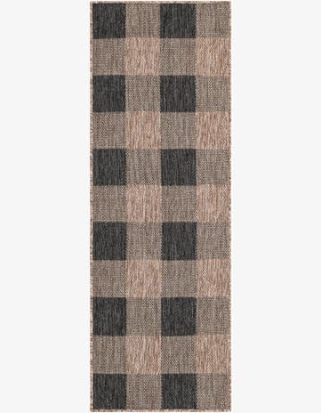 Black and Brown Easy-Clean Checkered Indoor / Outdoor Runner Rug