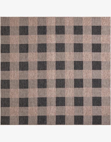 Black and Brown Easy-Clean Checkered Indoor / Outdoor Square Rug