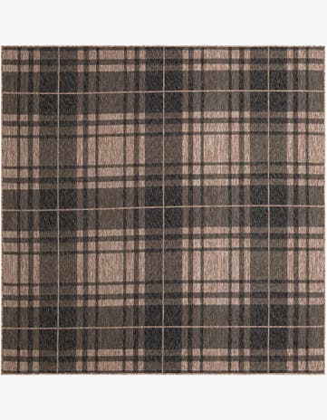 Black and Brown Easy-Clean Checkered Indoor / Outdoor Square Rug