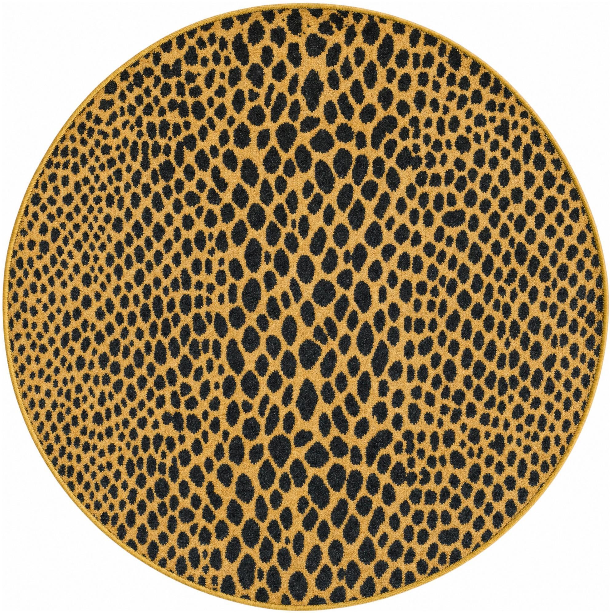 Black and Gold Kamala Washable Round Rug