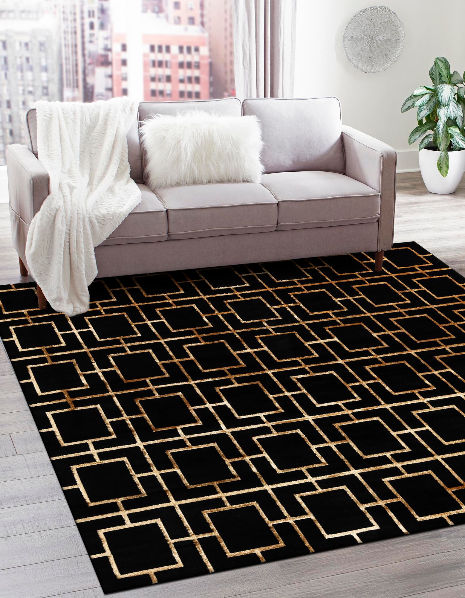 Black and Gold Marilyn Monroe™ Glam Deco Square Rug