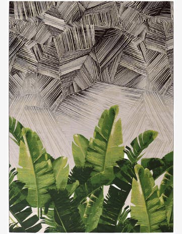 Black and Green Easy-Clean Botanical Indoor / Outdoor Rug