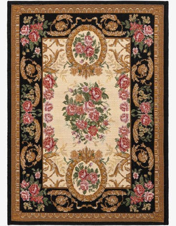 Black and Ivory Easy-Clean Traditional Indoor / Outdoor Rug