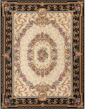 Black and Ivory Easy-Clean Traditional Indoor / Outdoor Rug