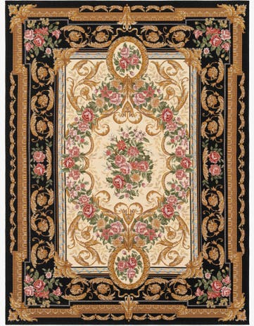 Black and Ivory Easy-Clean Traditional Indoor / Outdoor Rug