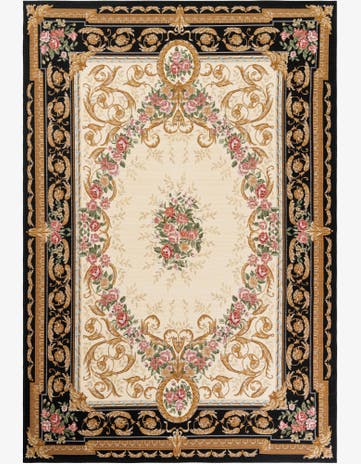 Black and Ivory Easy-Clean Traditional Indoor / Outdoor Rug