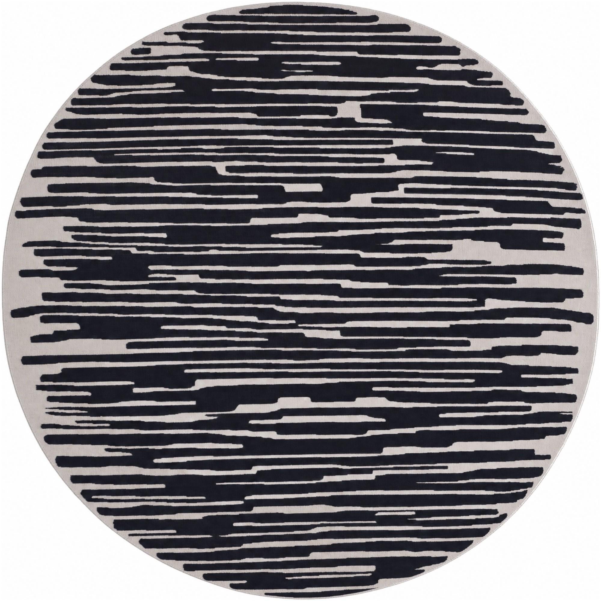 Black and Ivory Uptown Beekman Place Round Rug