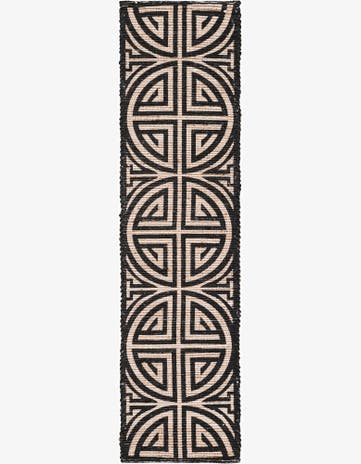 Black and Ivory Hand Woven Chenille Jute Runner Rug