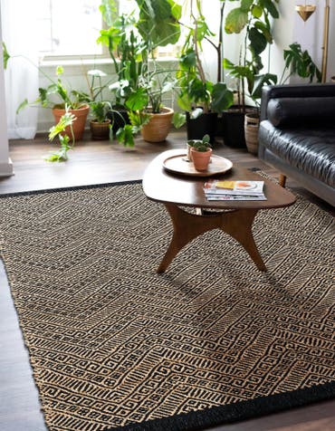  Custom Black and Natural  Hand Braided Jute Rug