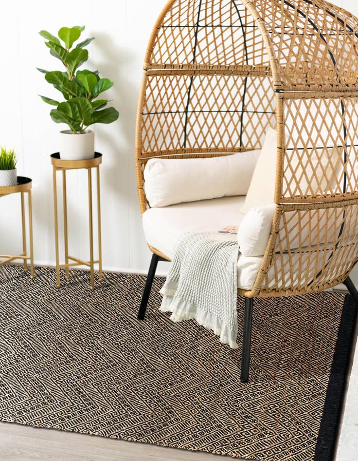 Detail image of Custom Black and Natural Handmade Braided Jute Rug