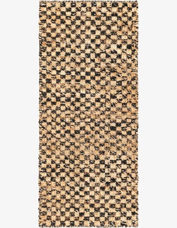 2' x 5' 1 Hand Woven Checkered Jute Wool Runner Rug