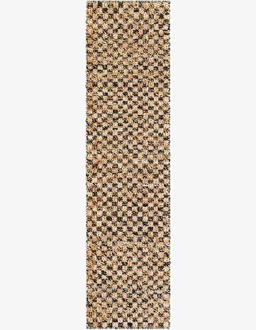 2' x 8' Hand Woven Checkered Jute Wool Runner Rug