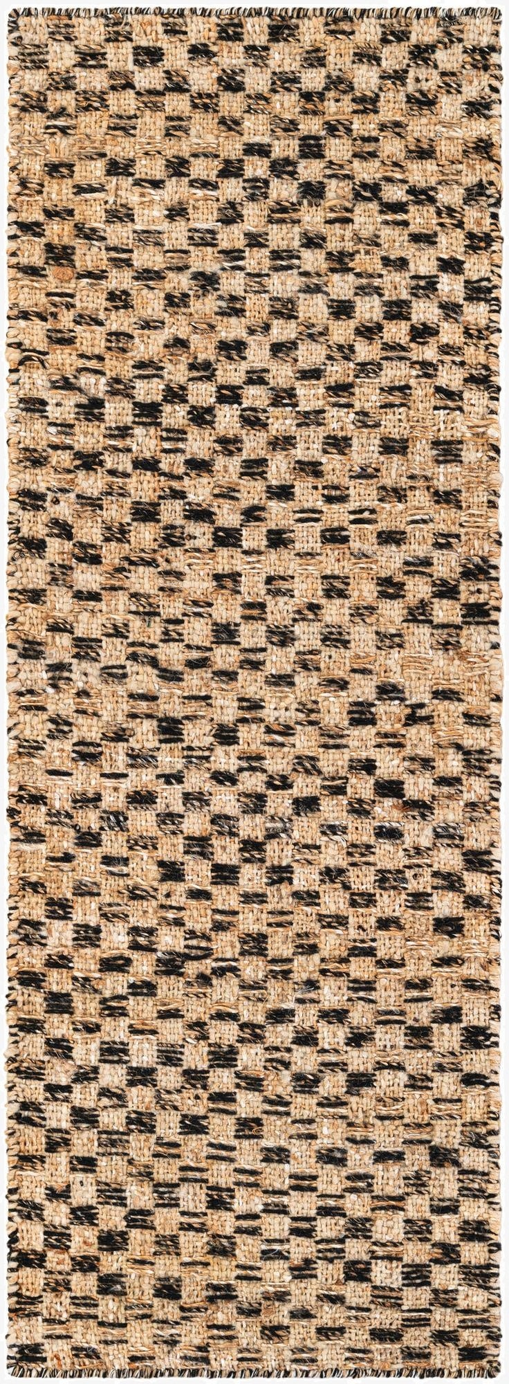 2' x 6' 1  Hand Woven Checkered Jute Wool Runner Rug