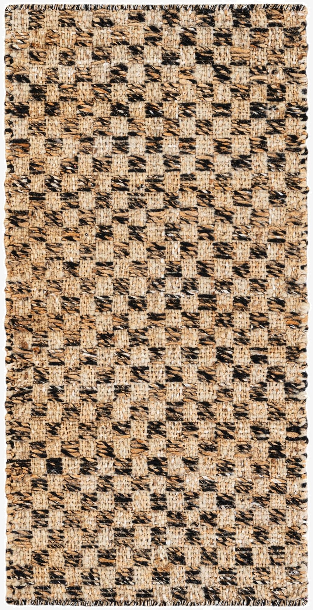 2' x 4' 1  Hand Woven Checkered Jute Wool Runner Rug
