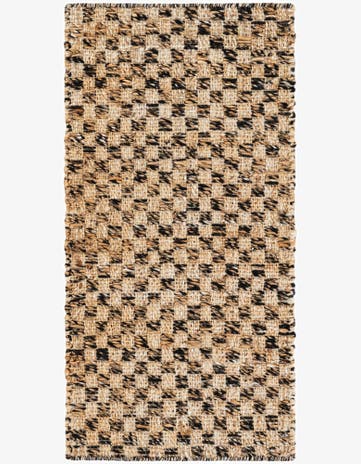 2' x 4' 1 Hand Woven Checkered Jute Wool Runner Rug