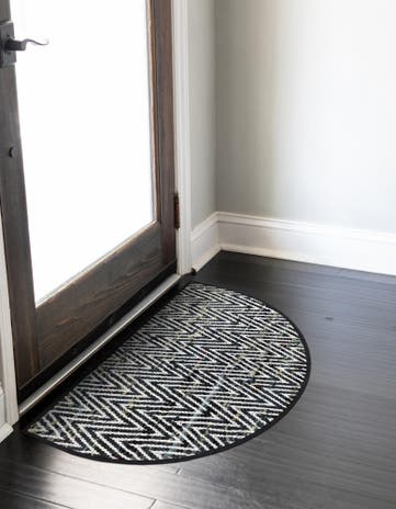 Black and White Hand Woven Chindi Chevron Hearth Rug