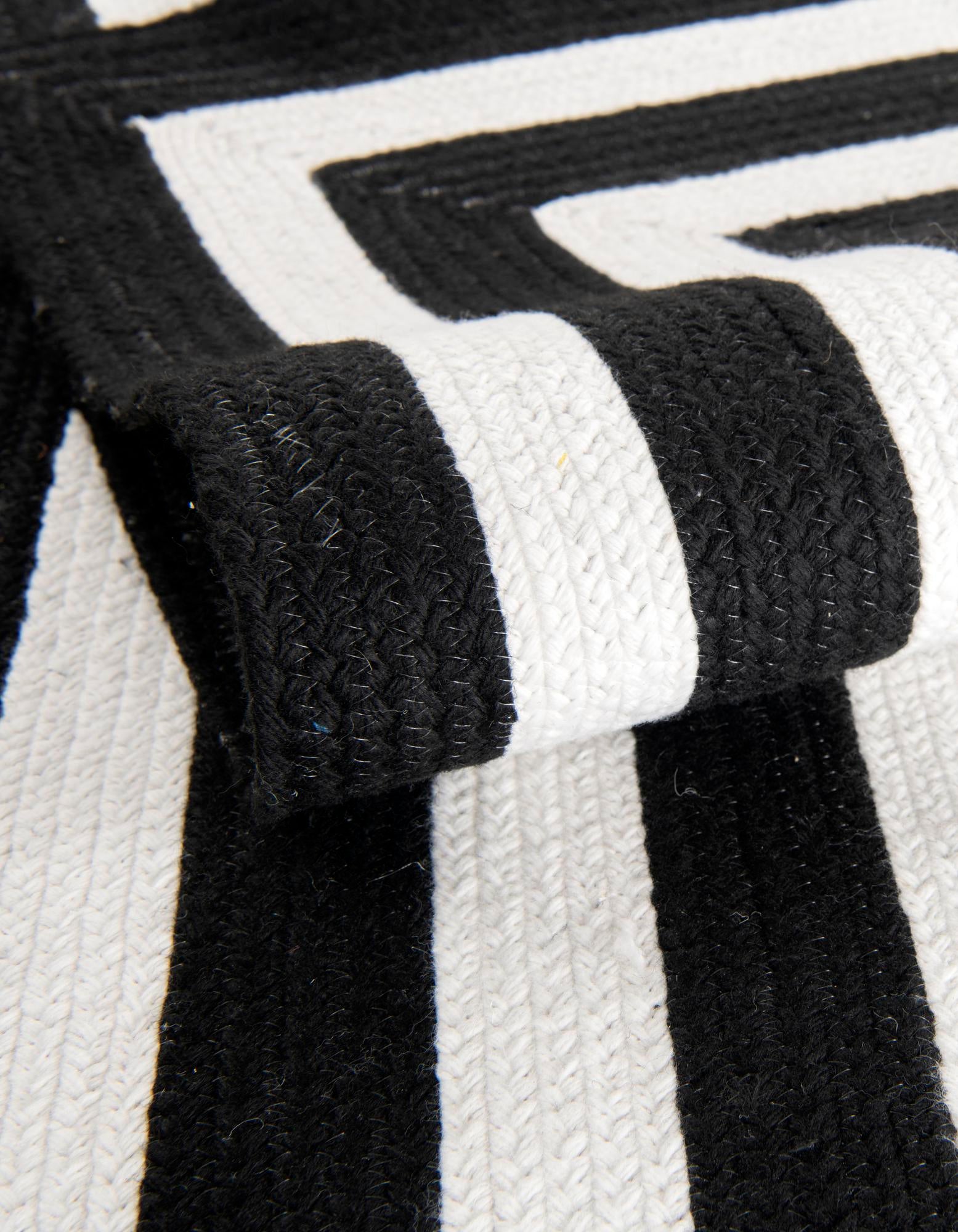 Custom Black and White  Hand Woven Eco Verse   Washable Indoor / Outdoor Rug