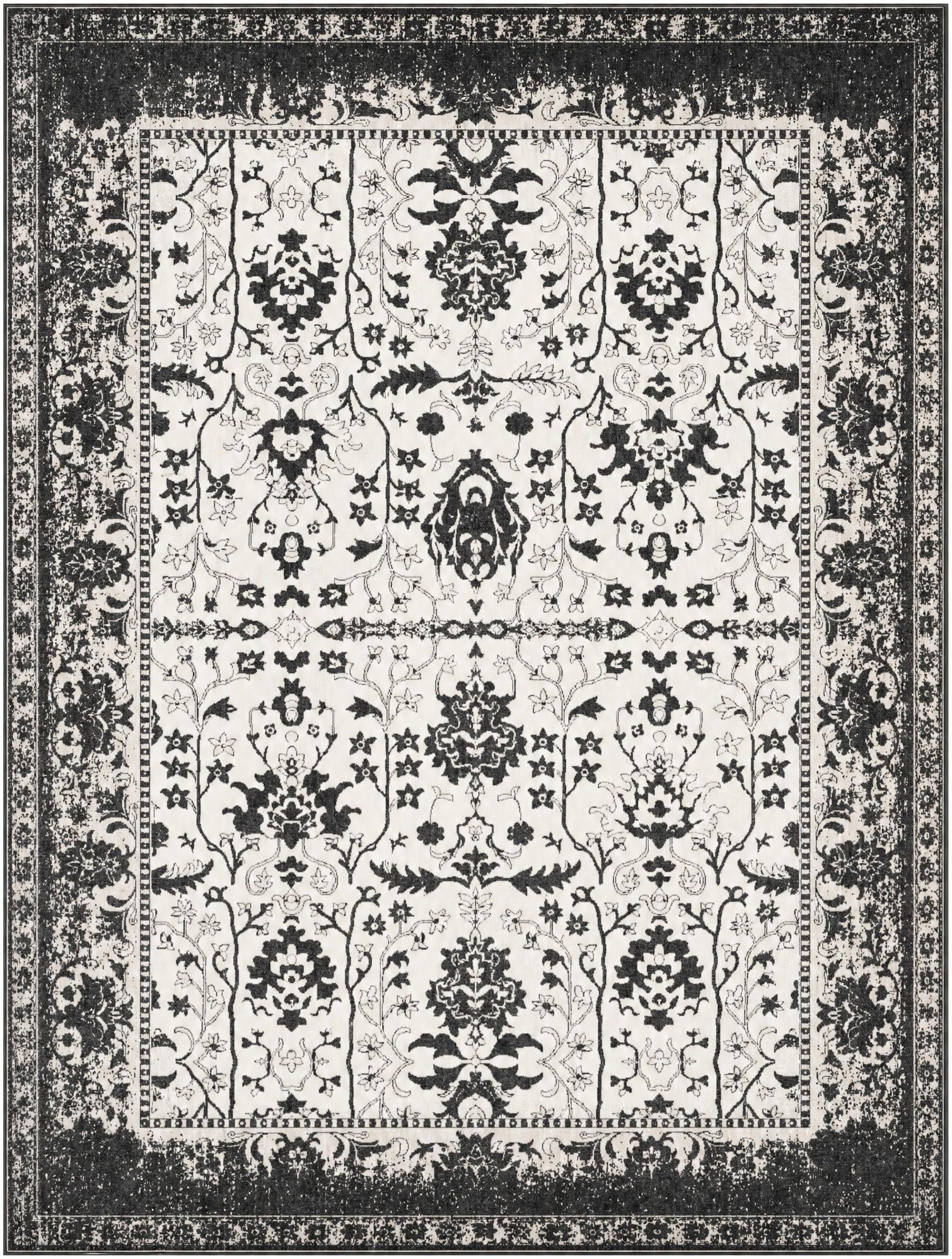 Black and White Kamala Washable Rug