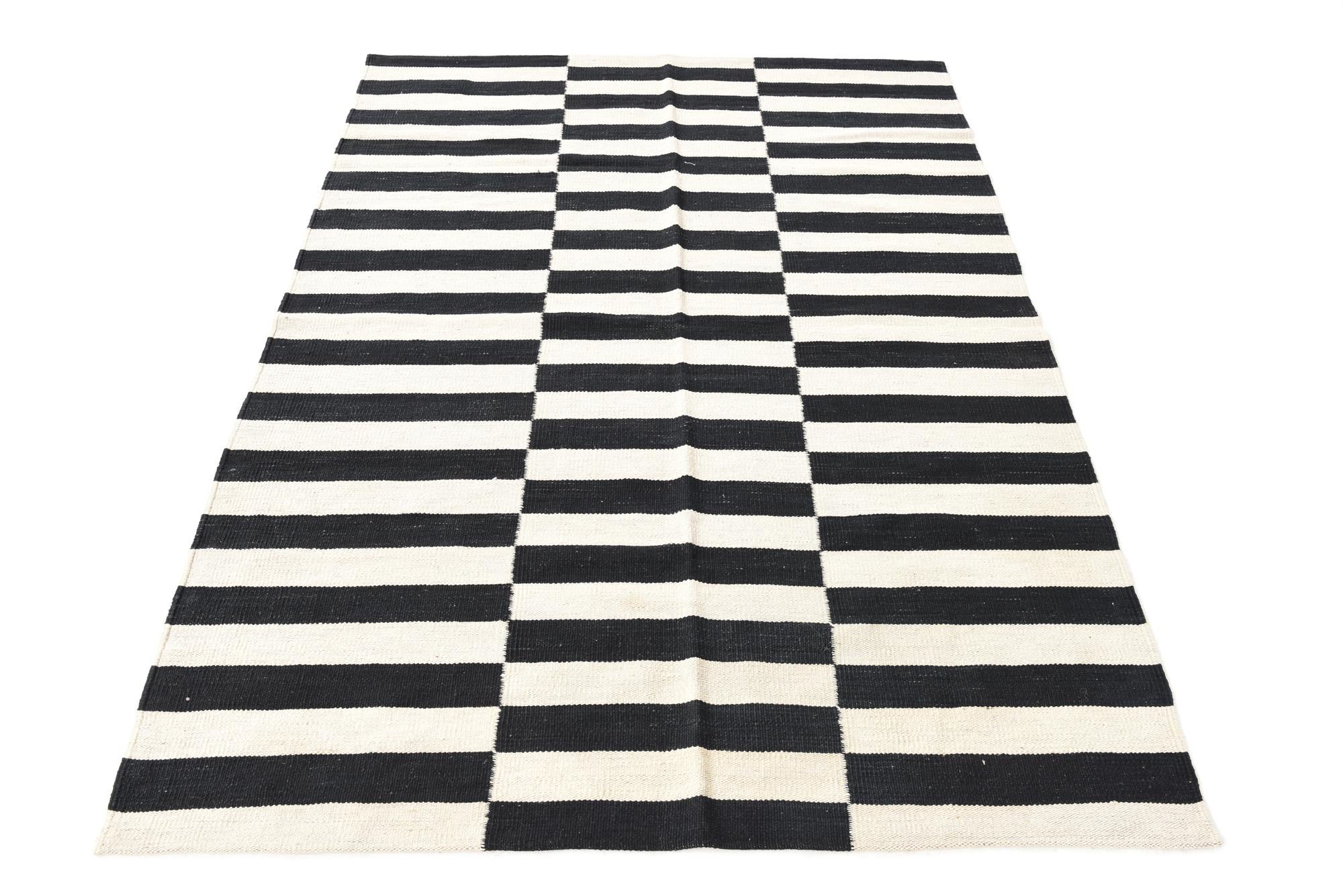 4' 2 x 5' 10 Hand Woven Kilim Modern Wool Rug