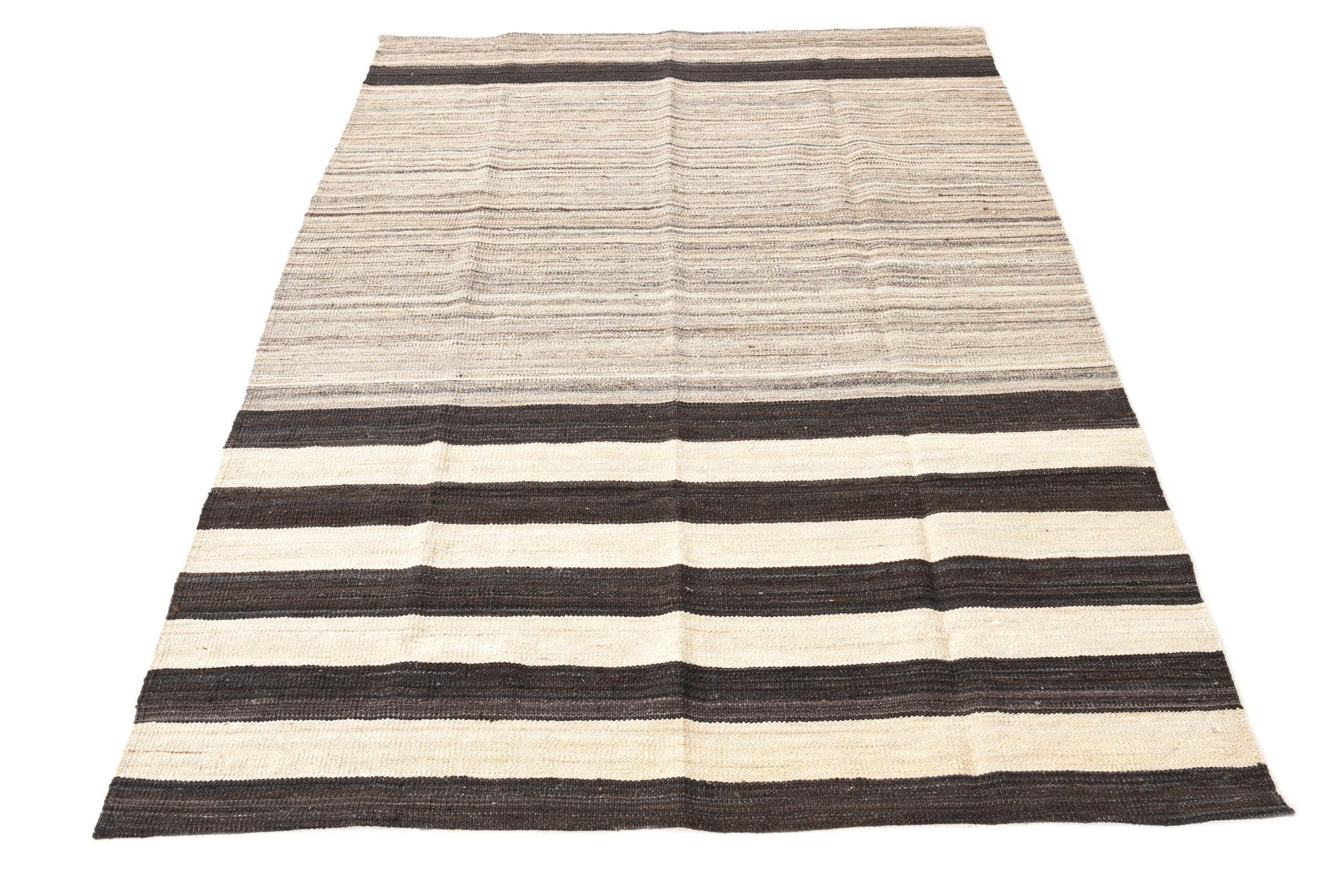 4' 2 x 5' 10 Hand Woven Kilim Modern Wool Rug