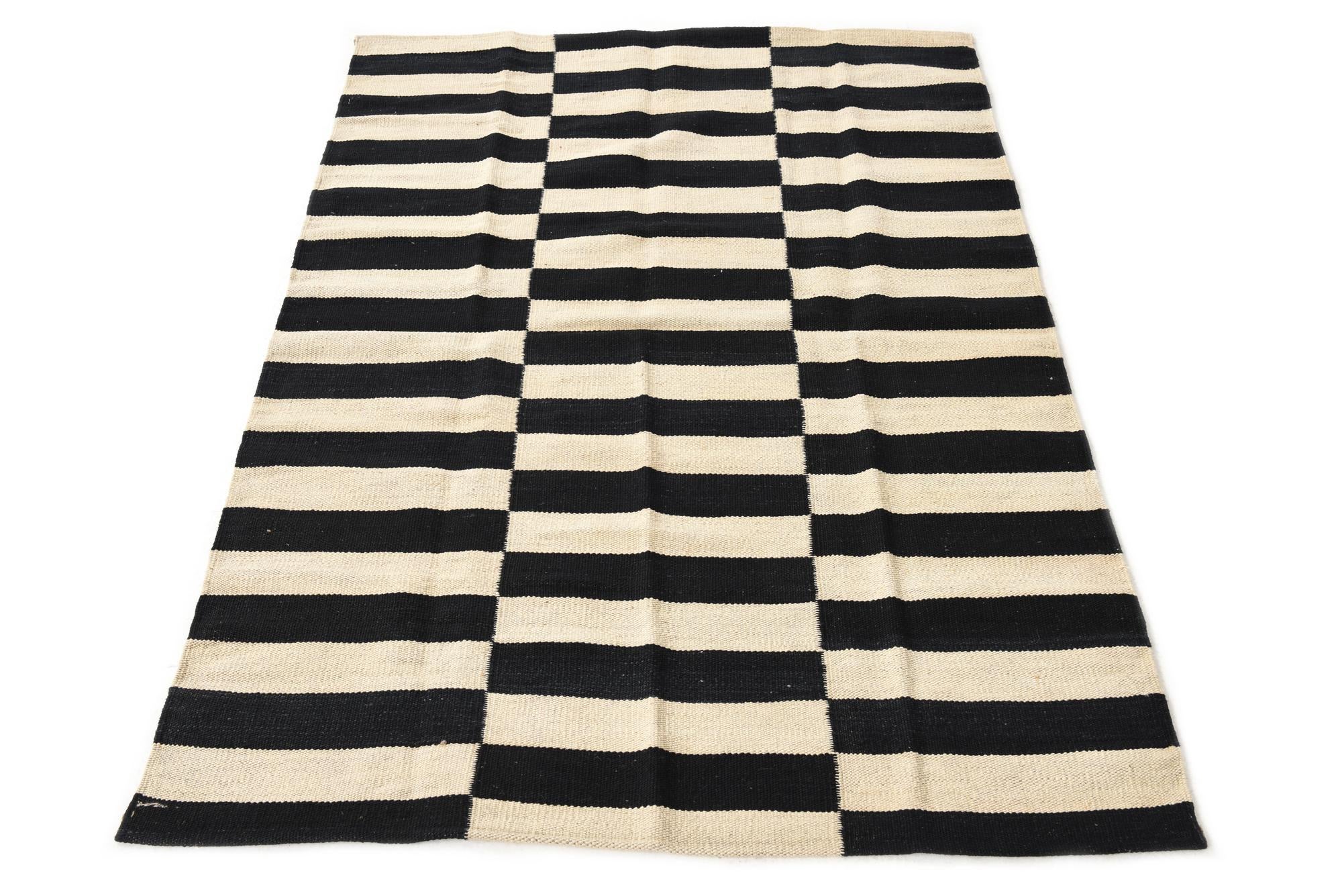 3' 4 x 4' 10 Hand Woven Kilim Modern Wool Rug