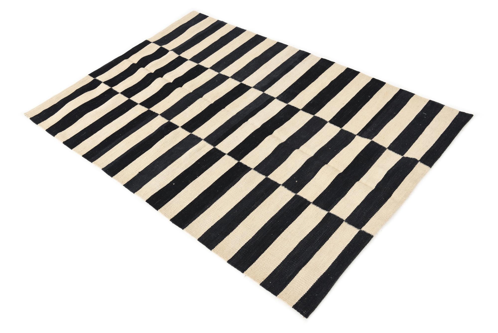 3' 4 x 4' 10 Hand Woven Kilim Modern Wool Rug