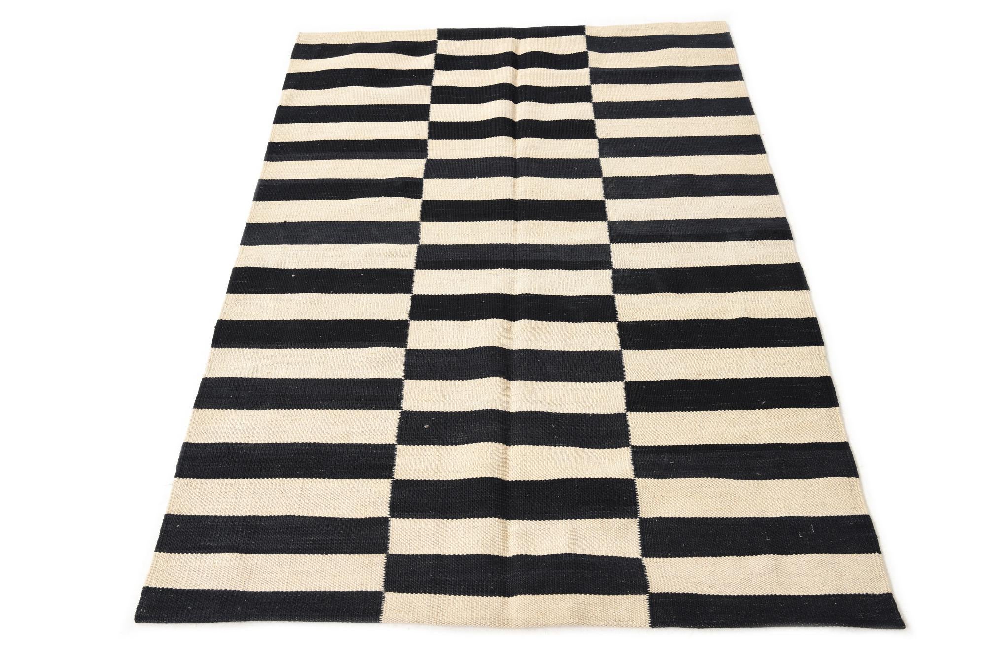 3' 4 x 4' 10 Hand Woven Kilim Modern Wool Rug