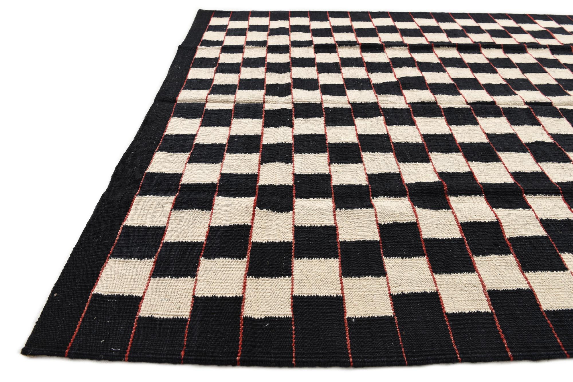 4' 5 x 5' 10 Hand Woven Kilim Modern Wool Rug