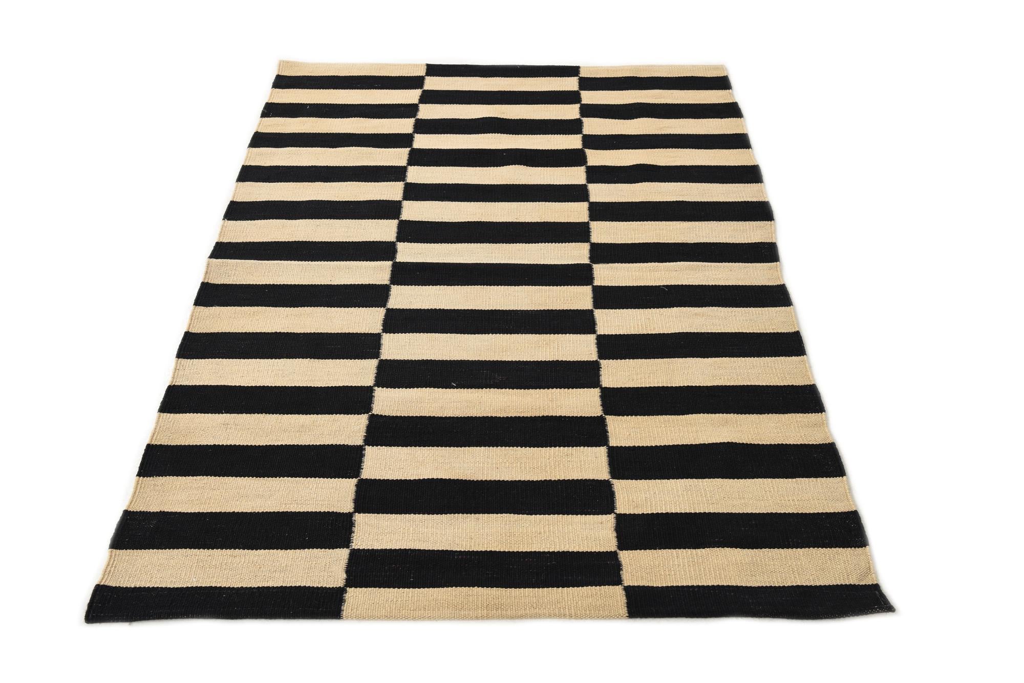 3' 4 x 4' 10 Hand Woven Kilim Modern Wool Rug