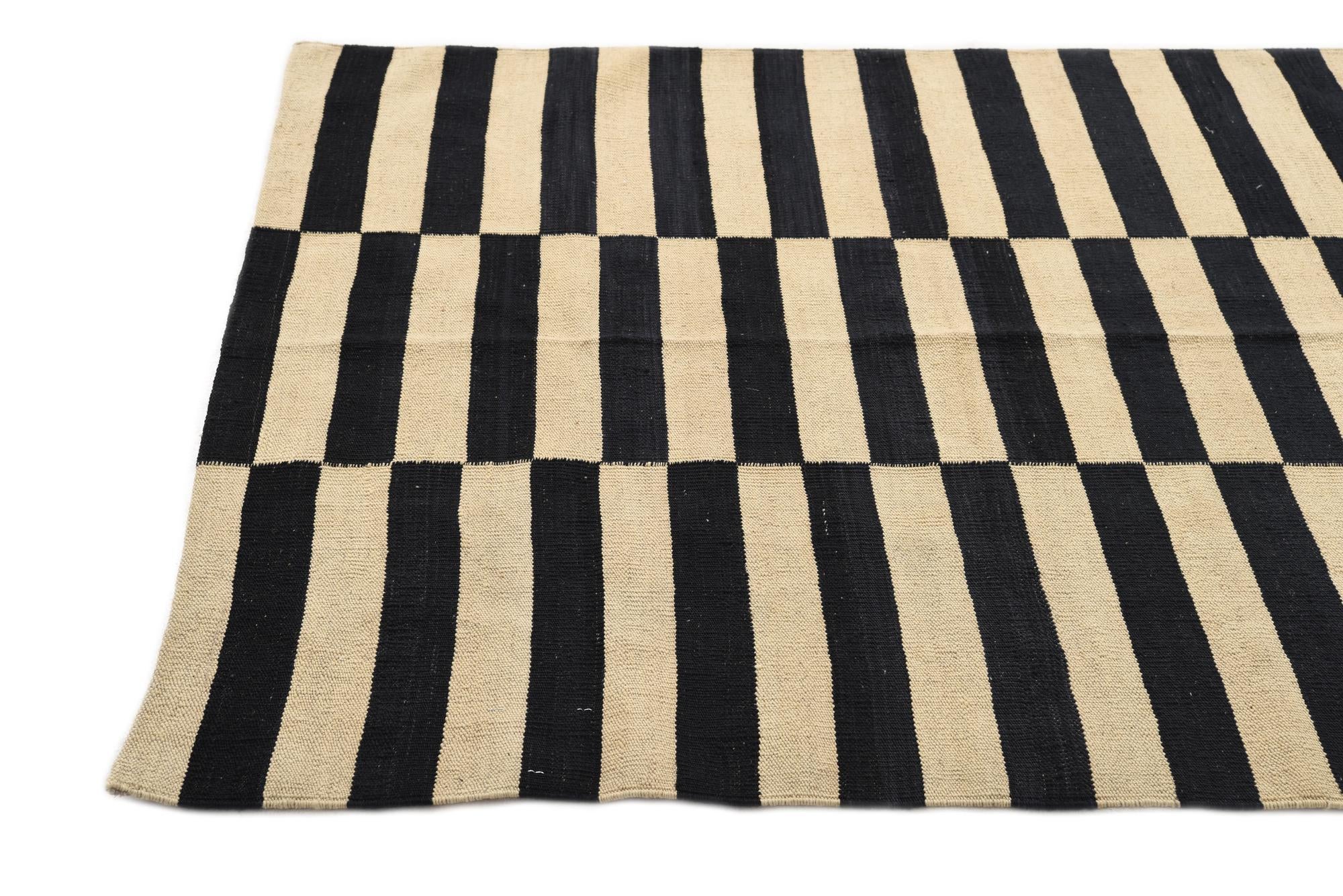 3' 4 x 4' 10 Hand Woven Kilim Modern Wool Rug