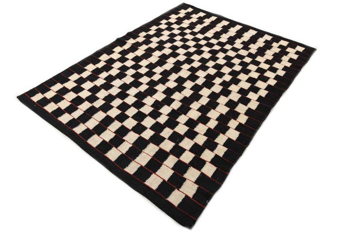 Detail image of 4' 5 x 5' 10 Hand Woven Kilim Modern Wool Rug