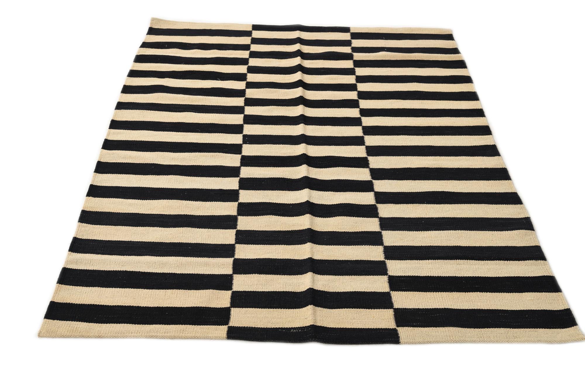 4' 2 x 5' 9 Hand Woven Kilim Modern Wool Rug