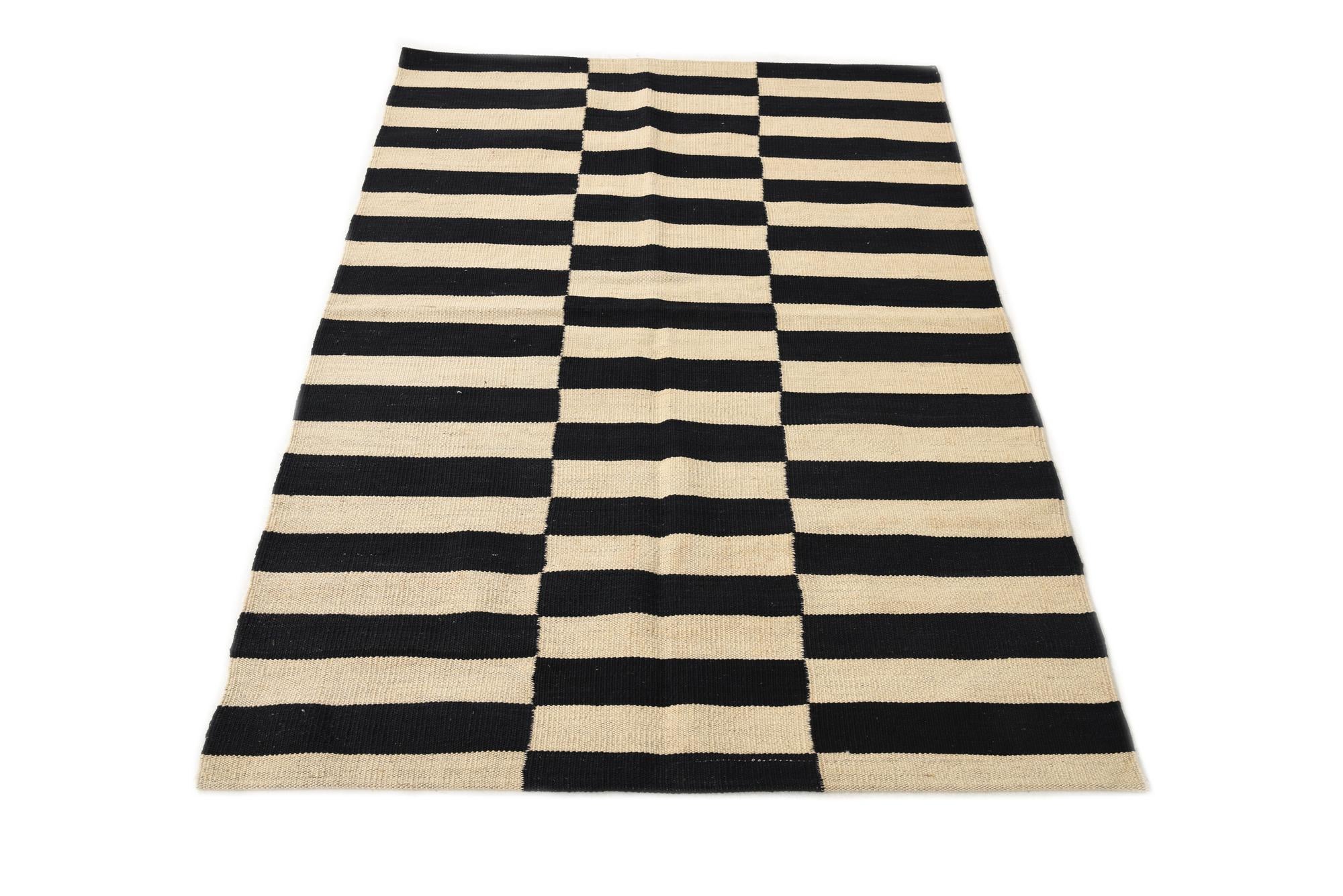 3' 4 x 4' 11 Hand Woven Kilim Modern Wool Rug